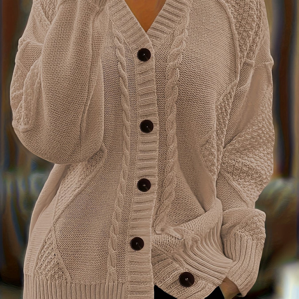 Jane | Textured Cable Knit Button-Front Cardigan