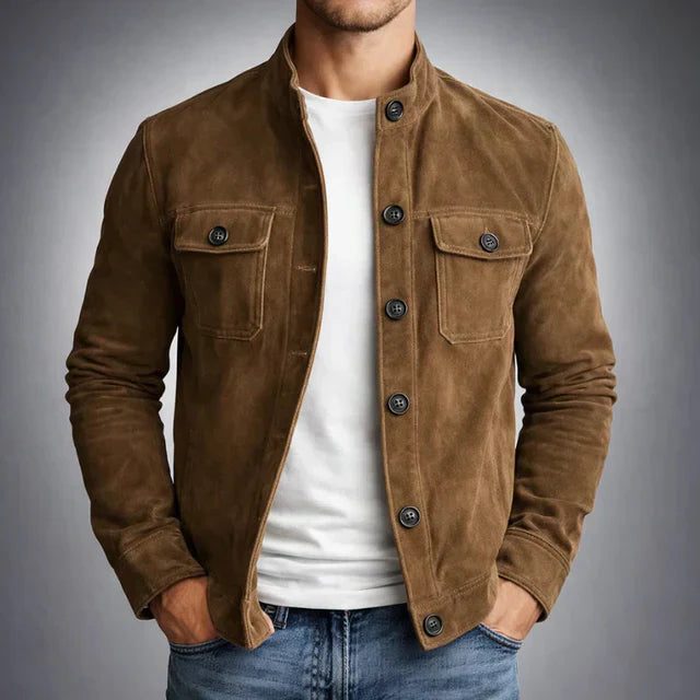 Faux Suede Button-Front Shirt Jacket for Men