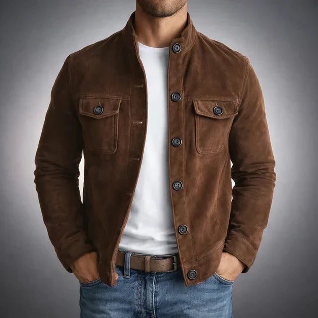 Faux Suede Button-Front Shirt Jacket for Men