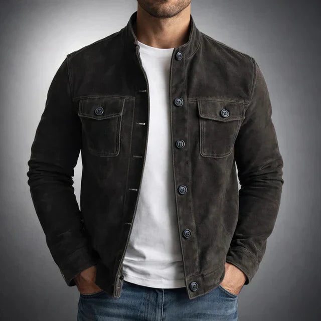 Faux Suede Button-Front Shirt Jacket for Men