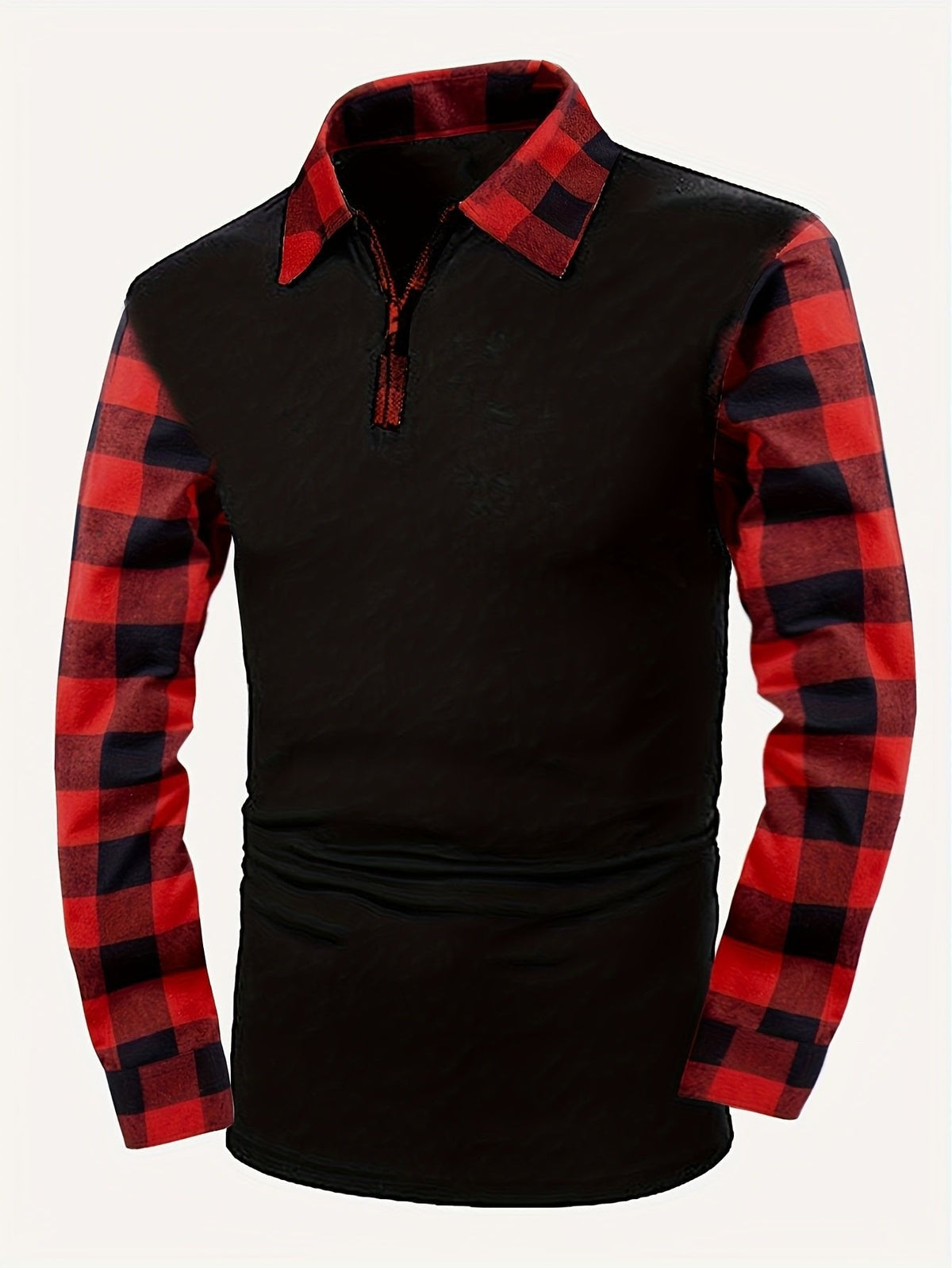 Men's Half-Zip Checked Shirt | Contrast Sleeve Design