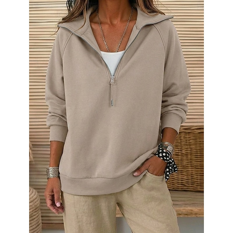 Wilhelmina-June Lapel Collar Half-Zip Sweatshirt
