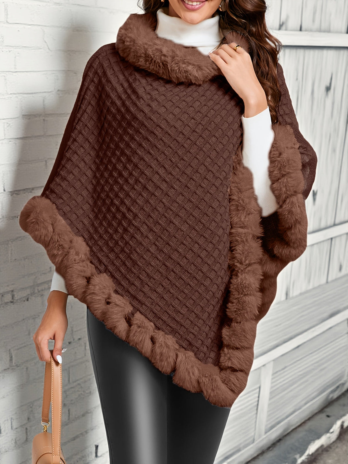 Willow | Fur Trim Knit Winter Wrap Poncho