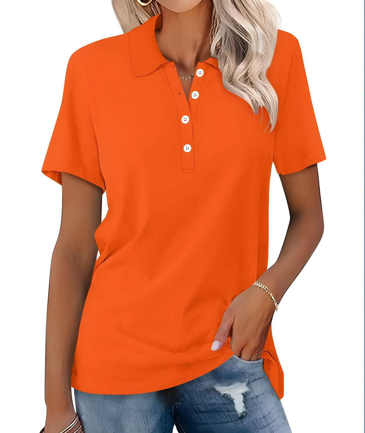 Women's Classic Short Sleeve Polo Shirt – Relaxed Fit Collared Button Neck Top for Smart Casual and Everyday Wear