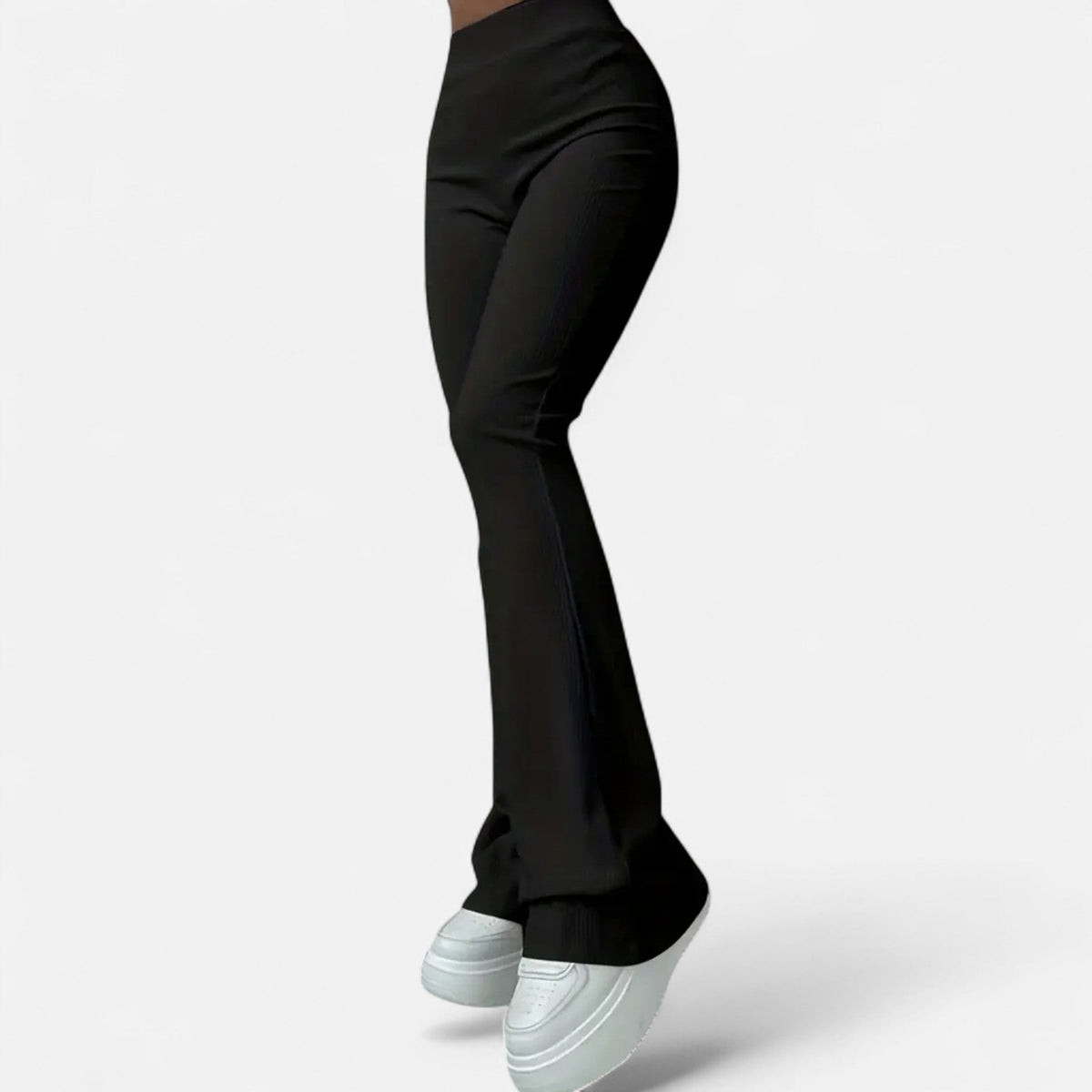 Women's Ribbed High-Waist Flared Trousers