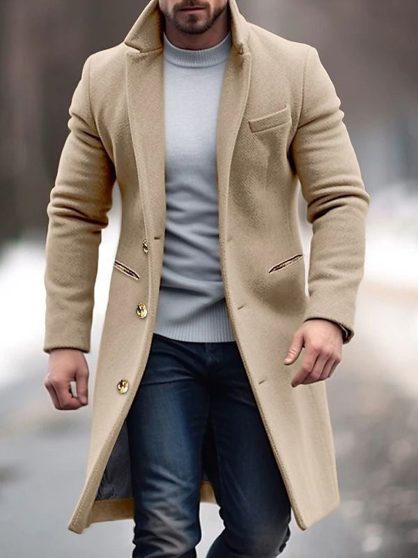 Weston | Men's Long Wool Blend Winter Coat Lapel Collar Button Overcoat