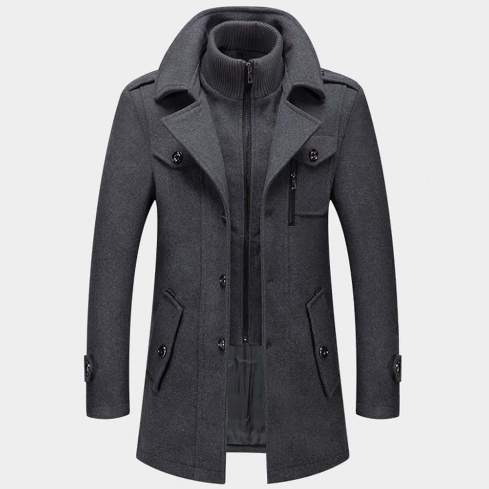 Peter | Men's Long Wool Blend Winter Coat Notch Lapel Button Front