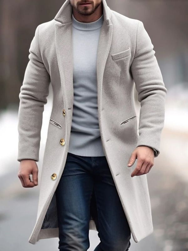 Weston | Men's Long Wool Blend Winter Coat Lapel Collar Button Overcoat