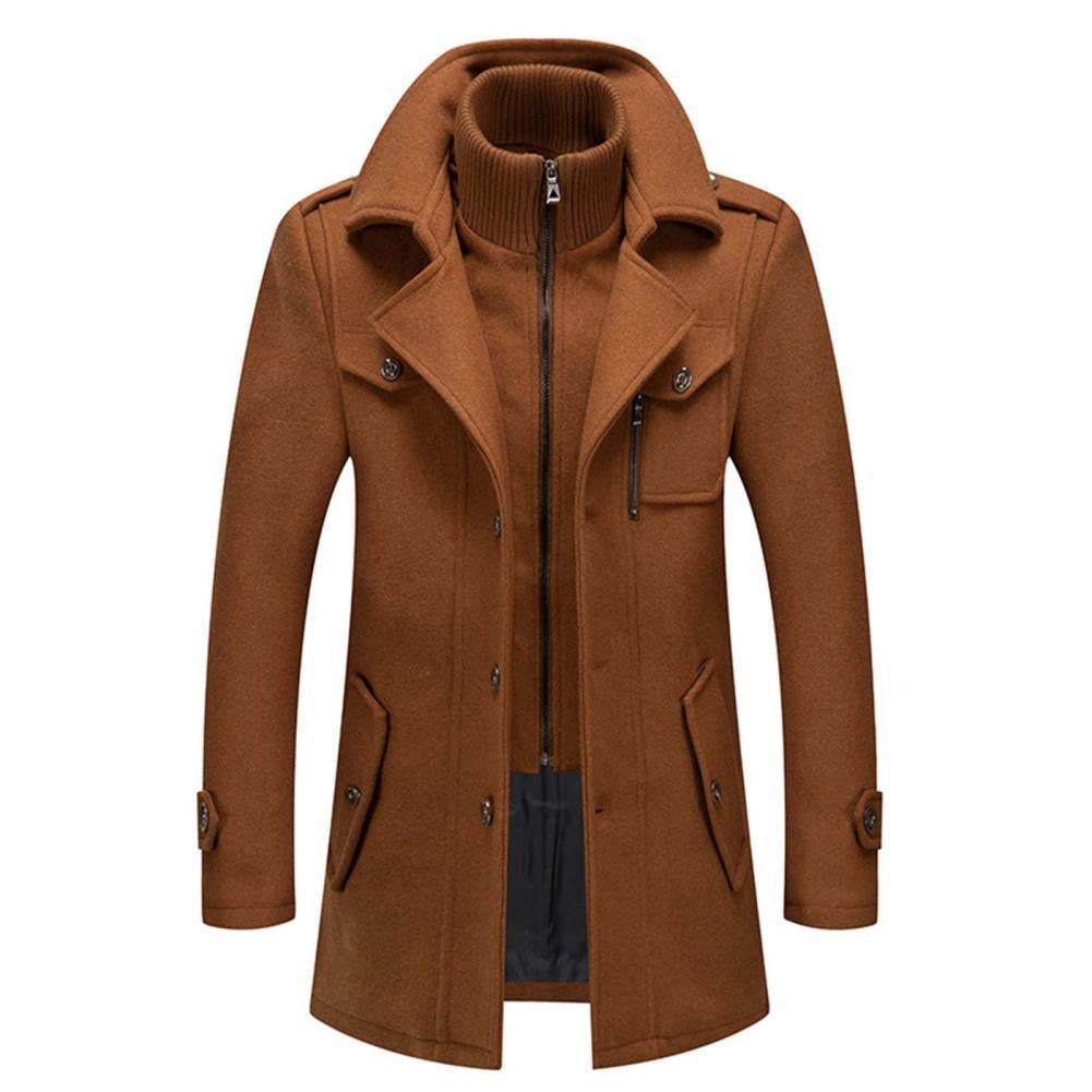 Peter | Men's Long Wool Blend Winter Coat Notch Lapel Button Front