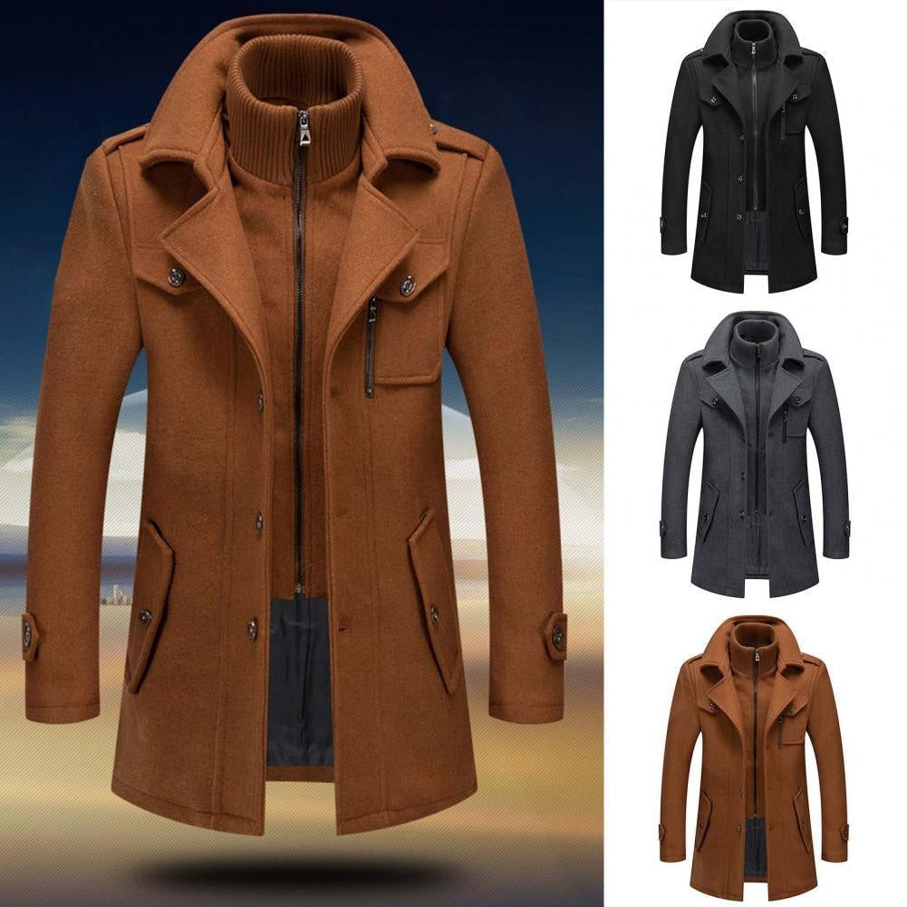 Peter | Men's Long Wool Blend Winter Coat Notch Lapel Button Front