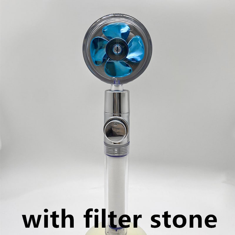 Filtered Shower Head with High Pressure Water Filtration and Rotating Propeller Fan Handheld