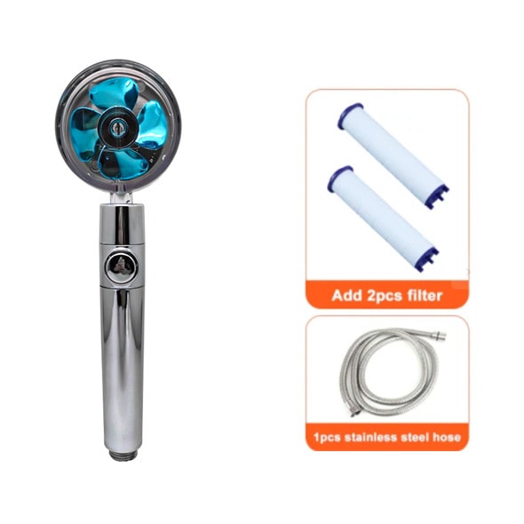 Filtered Shower Head with High Pressure Water Filtration and Rotating Propeller Fan Handheld