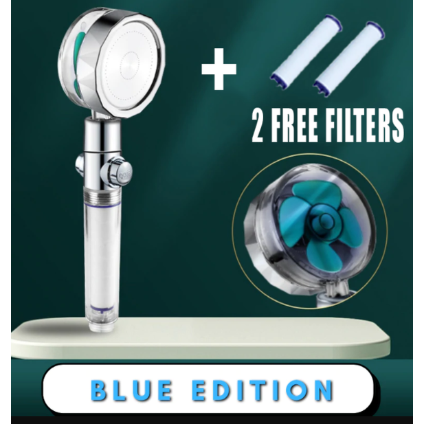 Filtered Shower Head with High Pressure Water Filtration and Rotating Propeller Fan Handheld