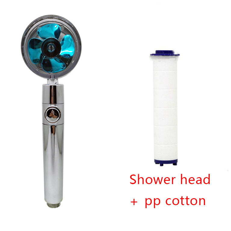 Filtered Shower Head with High Pressure Water Filtration and Rotating Propeller Fan Handheld
