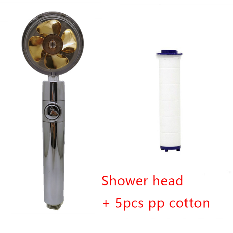 Filtered Shower Head with High Pressure Water Filtration and Rotating Propeller Fan Handheld