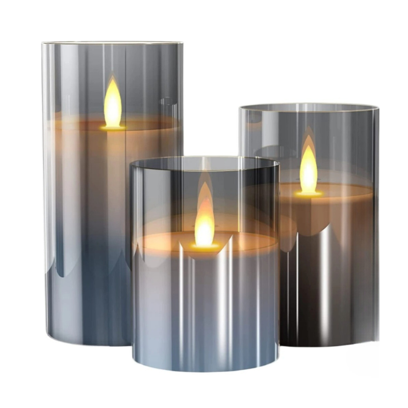 Flameless LED Pillar Candles Battery Operated Candlesticks with Glass Cylinder