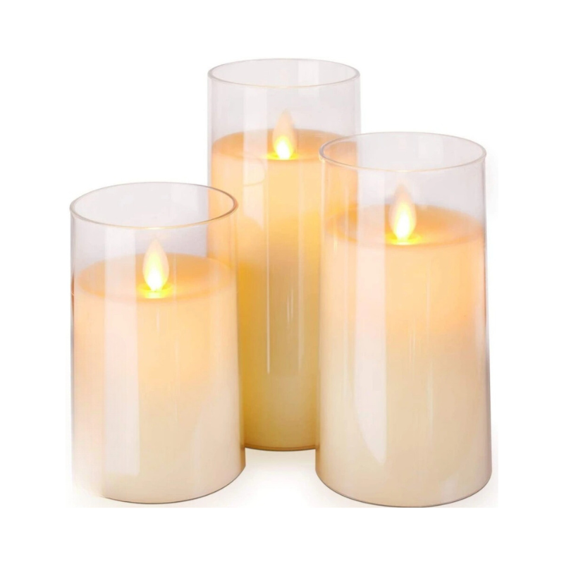 Flameless LED Pillar Candles Battery Operated Candlesticks with Glass Cylinder