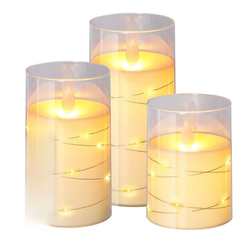 Flameless LED Pillar Candles Battery Operated Candlesticks with Glass Cylinder