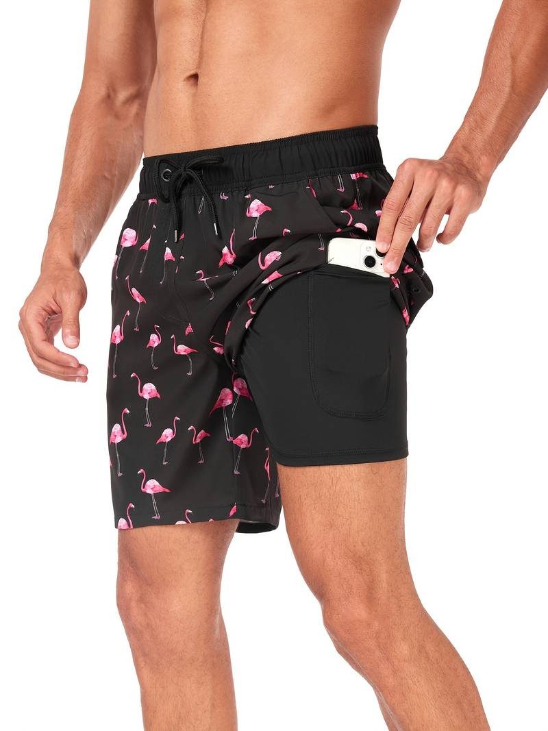 Flamingo Print Swim Shorts for Men