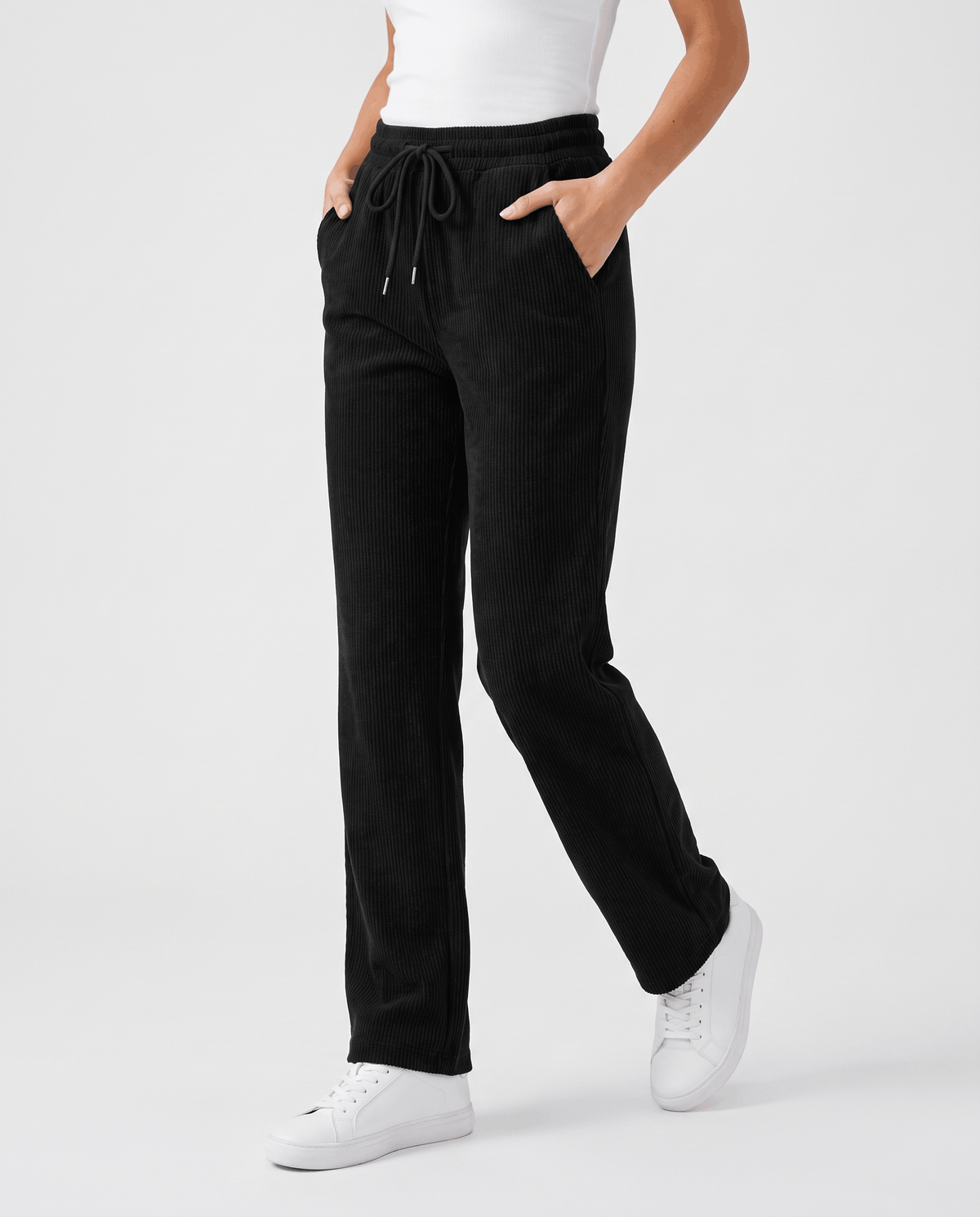Fleece-Lined Corduroy Wide-Leg Pants – High-Waisted, Drawstring & Side Pockets | Chloe