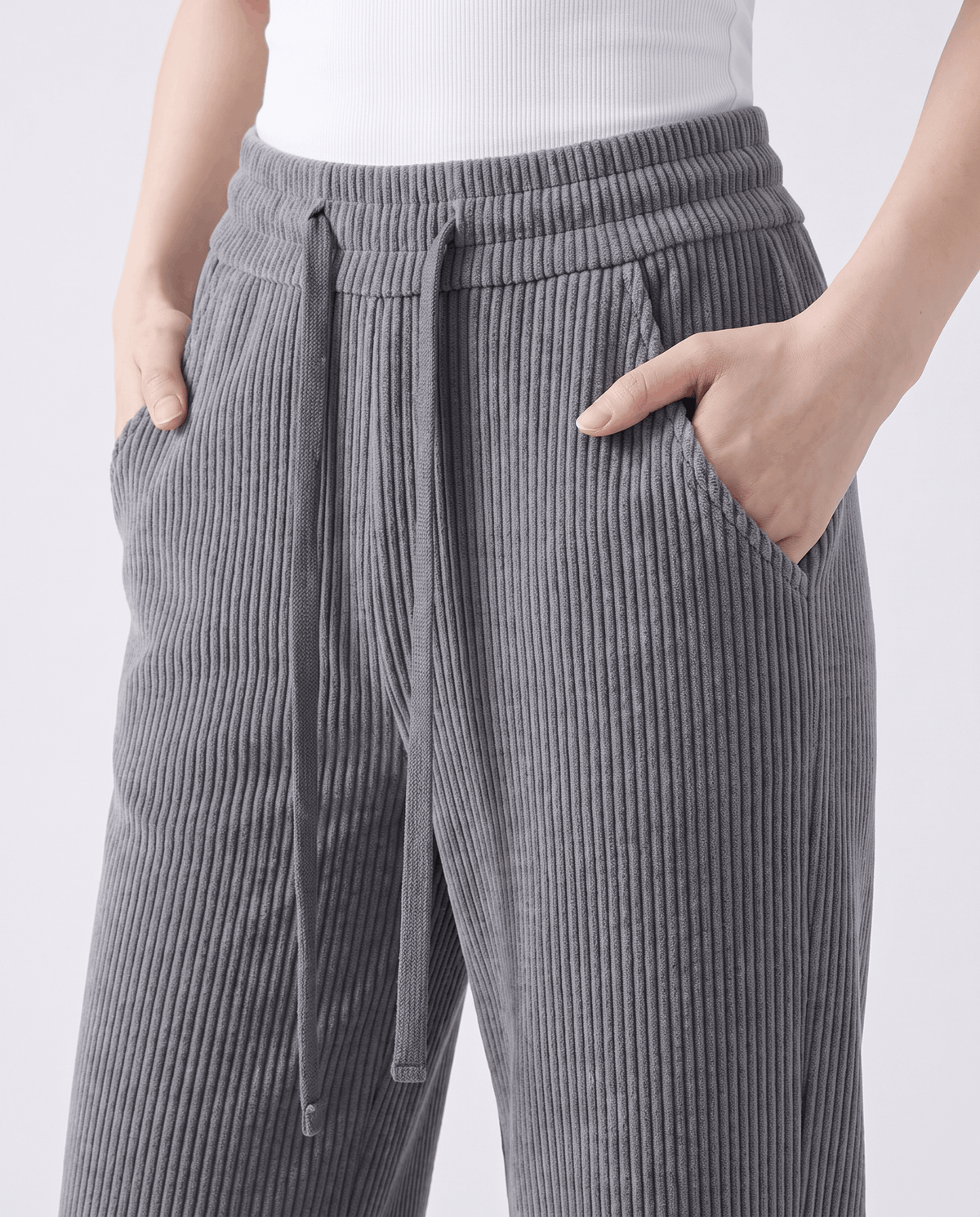 Fleece-Lined Corduroy Wide-Leg Pants – High-Waisted, Drawstring & Side Pockets | Chloe