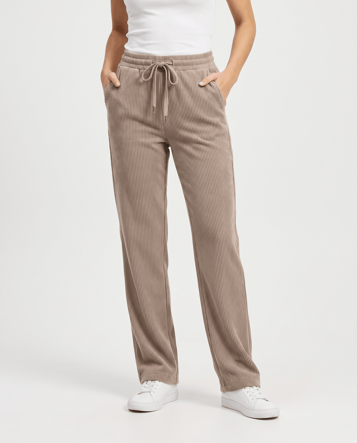 Fleece-Lined Corduroy Wide-Leg Pants – High-Waisted, Drawstring & Side Pockets | Chloe