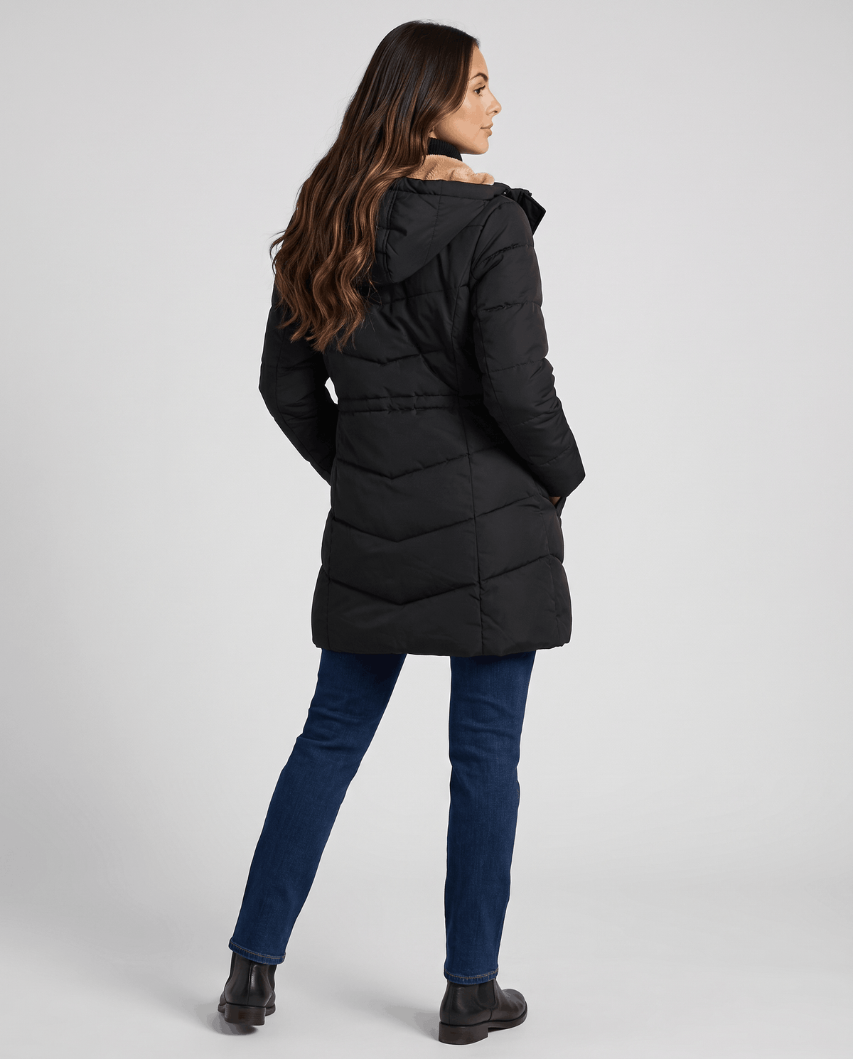 Fleece-Lined Long Quilted Parka – Hooded, Full-Zip & Snap Placket | Willow