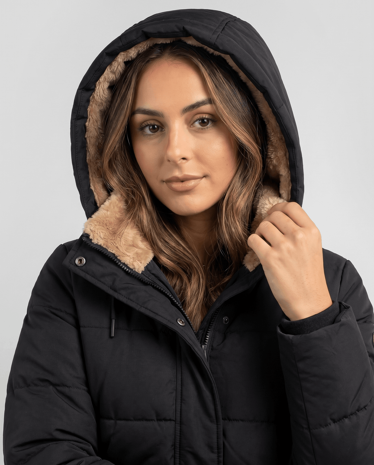 Fleece-Lined Long Quilted Parka – Hooded, Full-Zip & Snap Placket | Willow