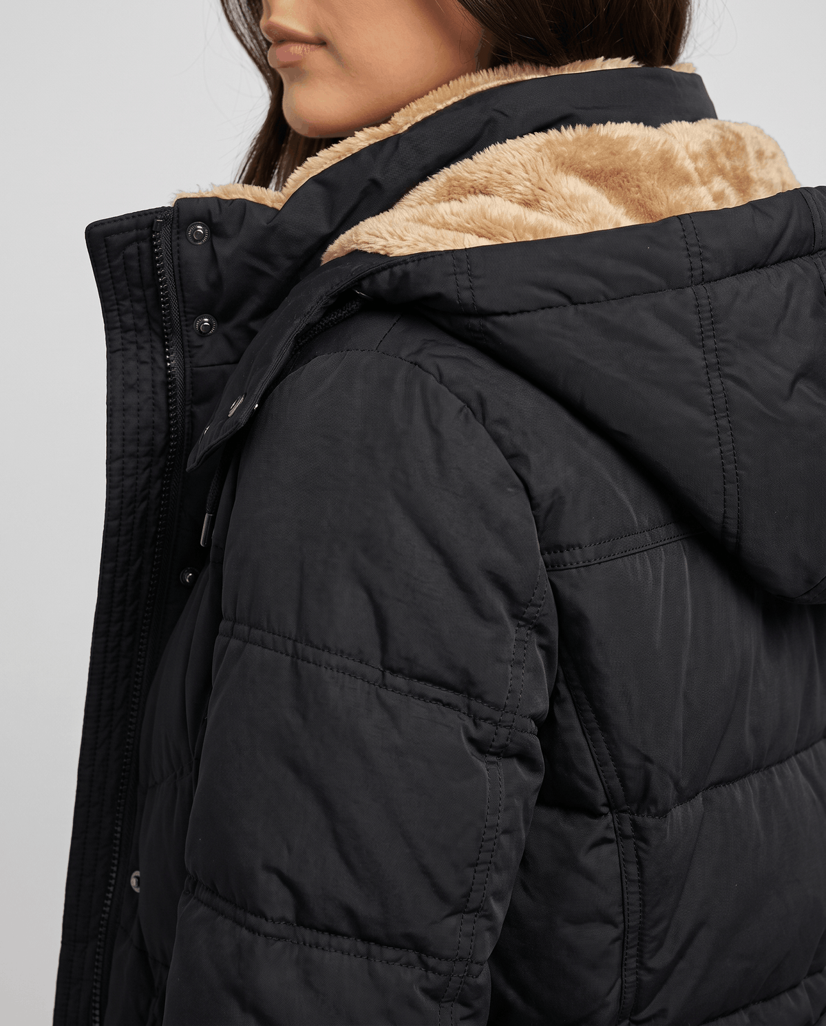 Fleece-Lined Long Quilted Parka – Hooded, Full-Zip & Snap Placket | Willow