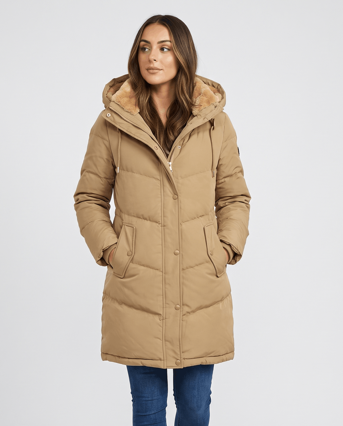 Fleece-Lined Long Quilted Parka – Hooded, Full-Zip & Snap Placket | Willow