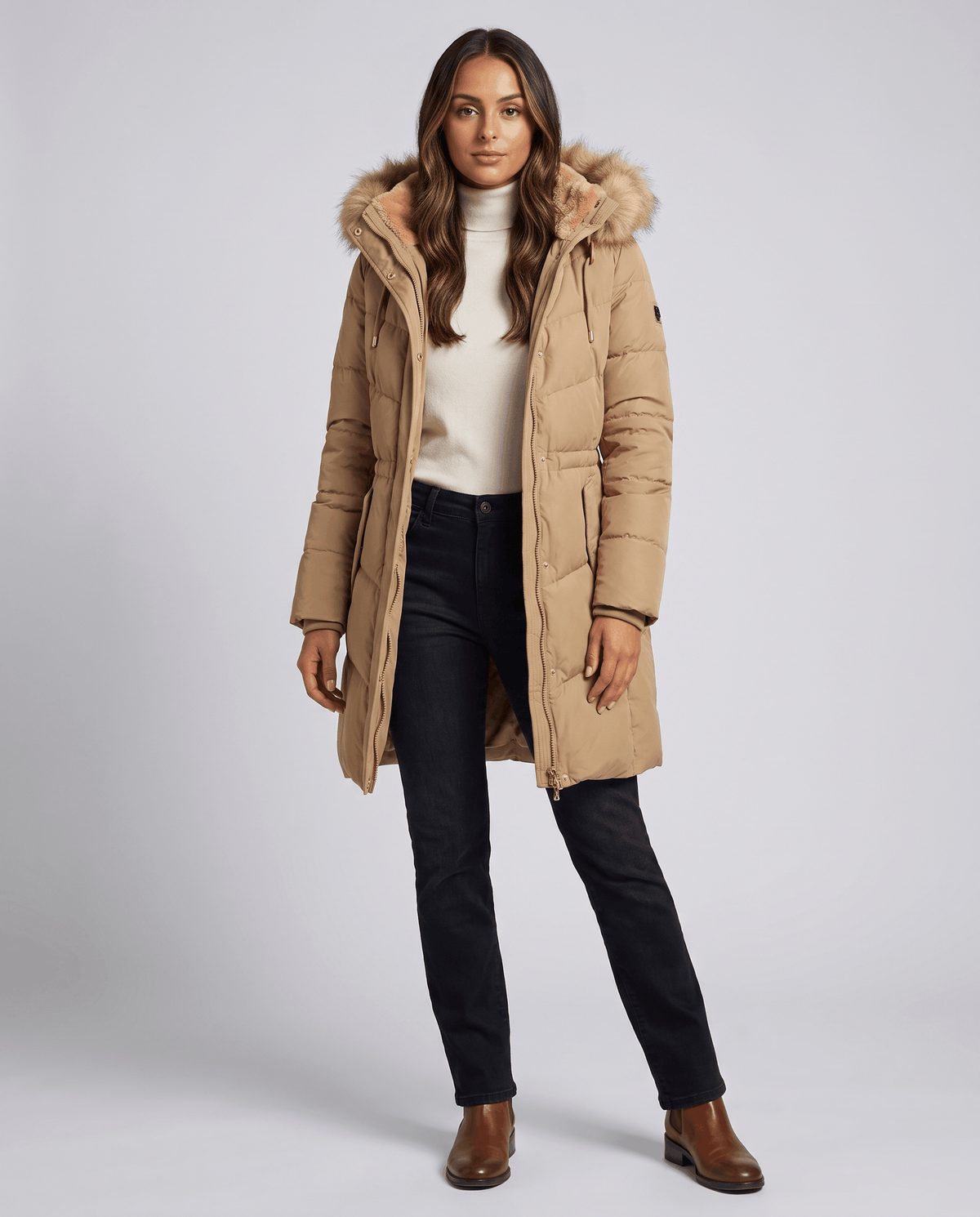 Fleece-Lined Long Quilted Parka – Hooded, Full-Zip & Snap Placket | Willow
