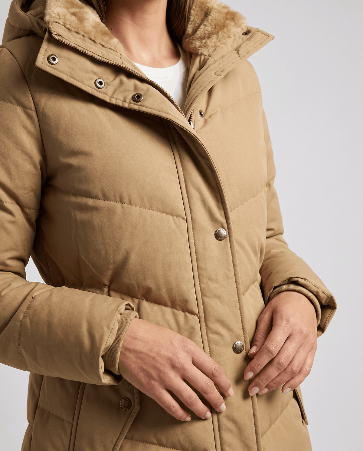 Fleece-Lined Long Quilted Parka – Hooded, Full-Zip & Snap Placket | Willow