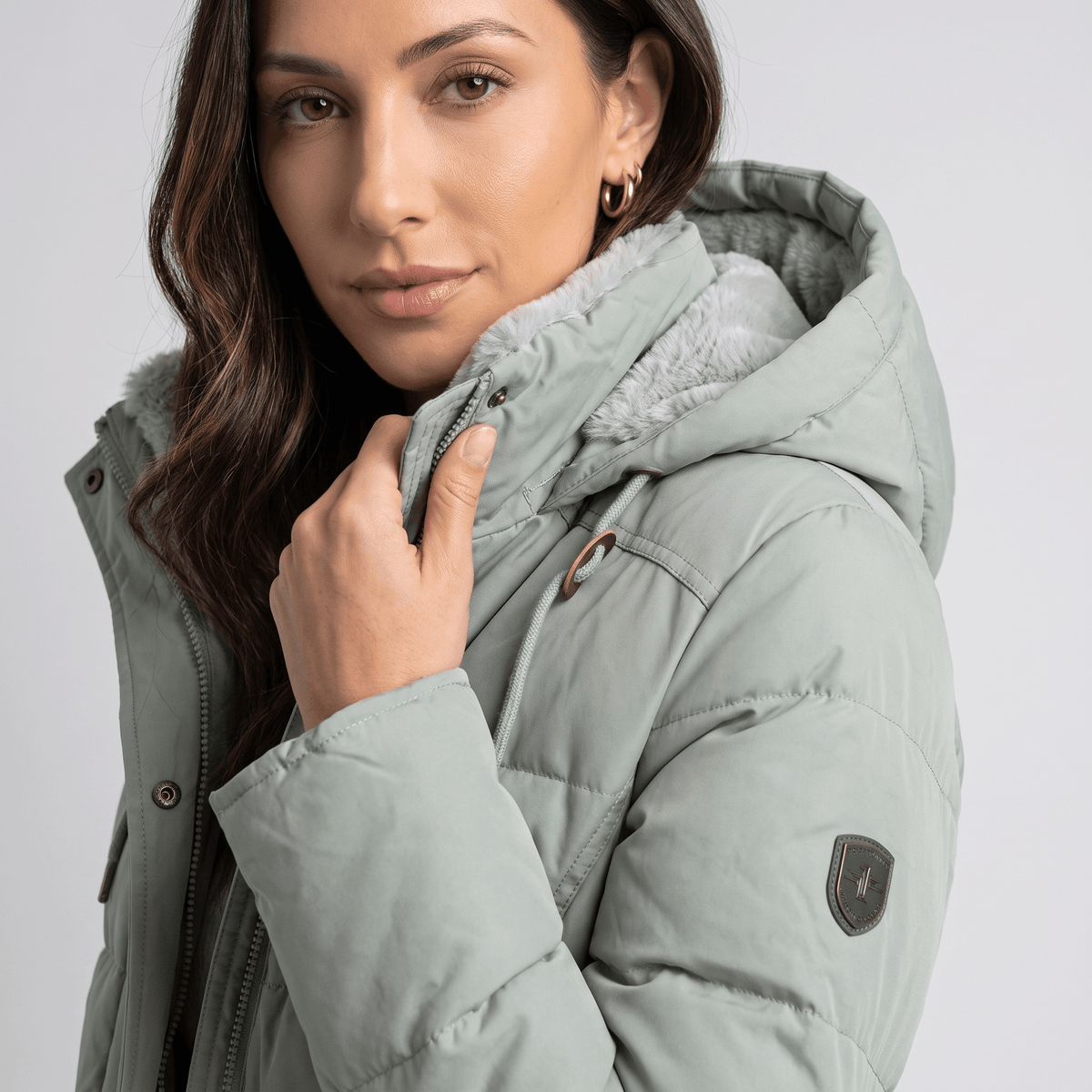 Fleece-Lined Long Quilted Parka – Hooded, Full-Zip & Snap Placket | Willow