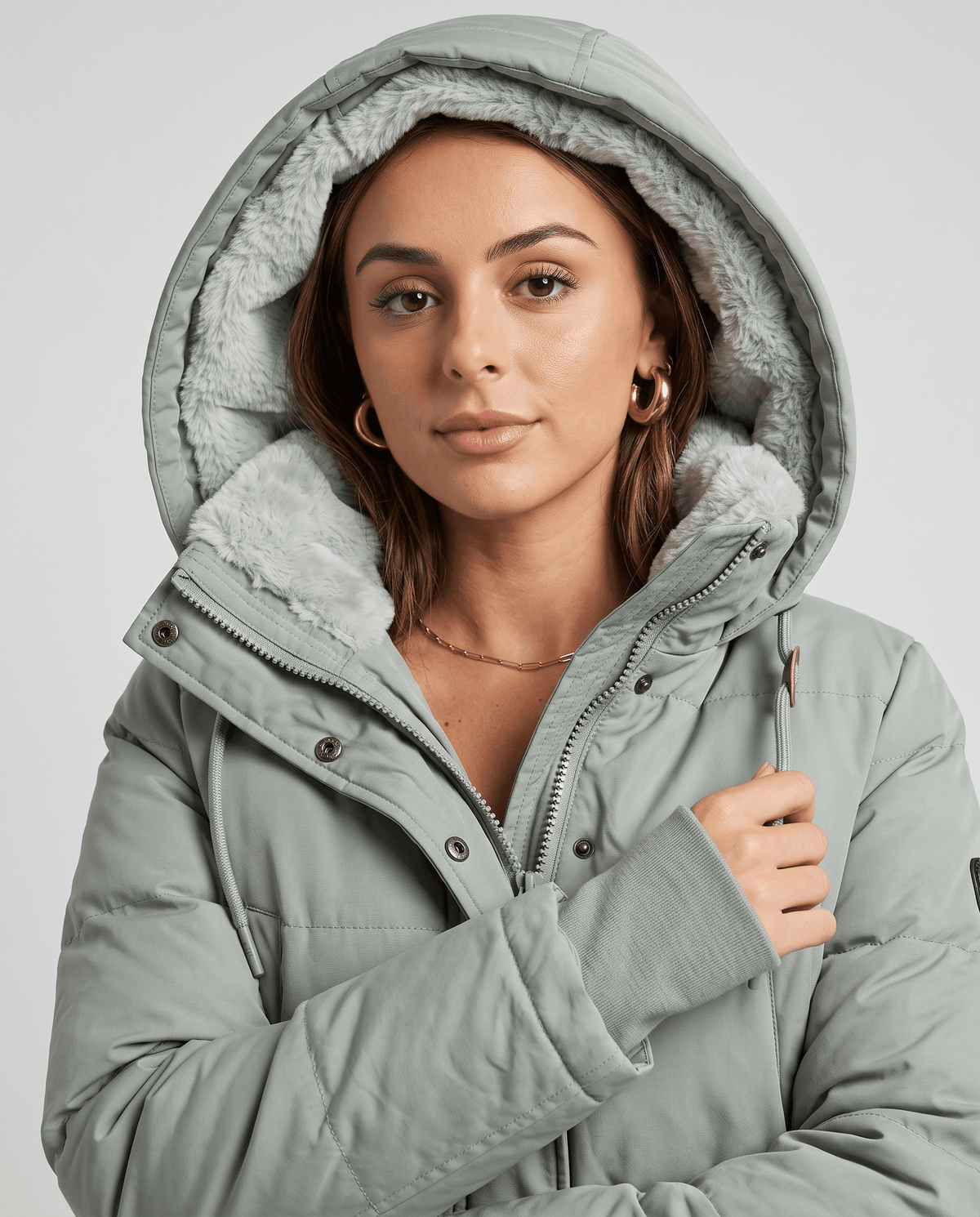 Fleece-Lined Long Quilted Parka – Hooded, Full-Zip & Snap Placket | Willow