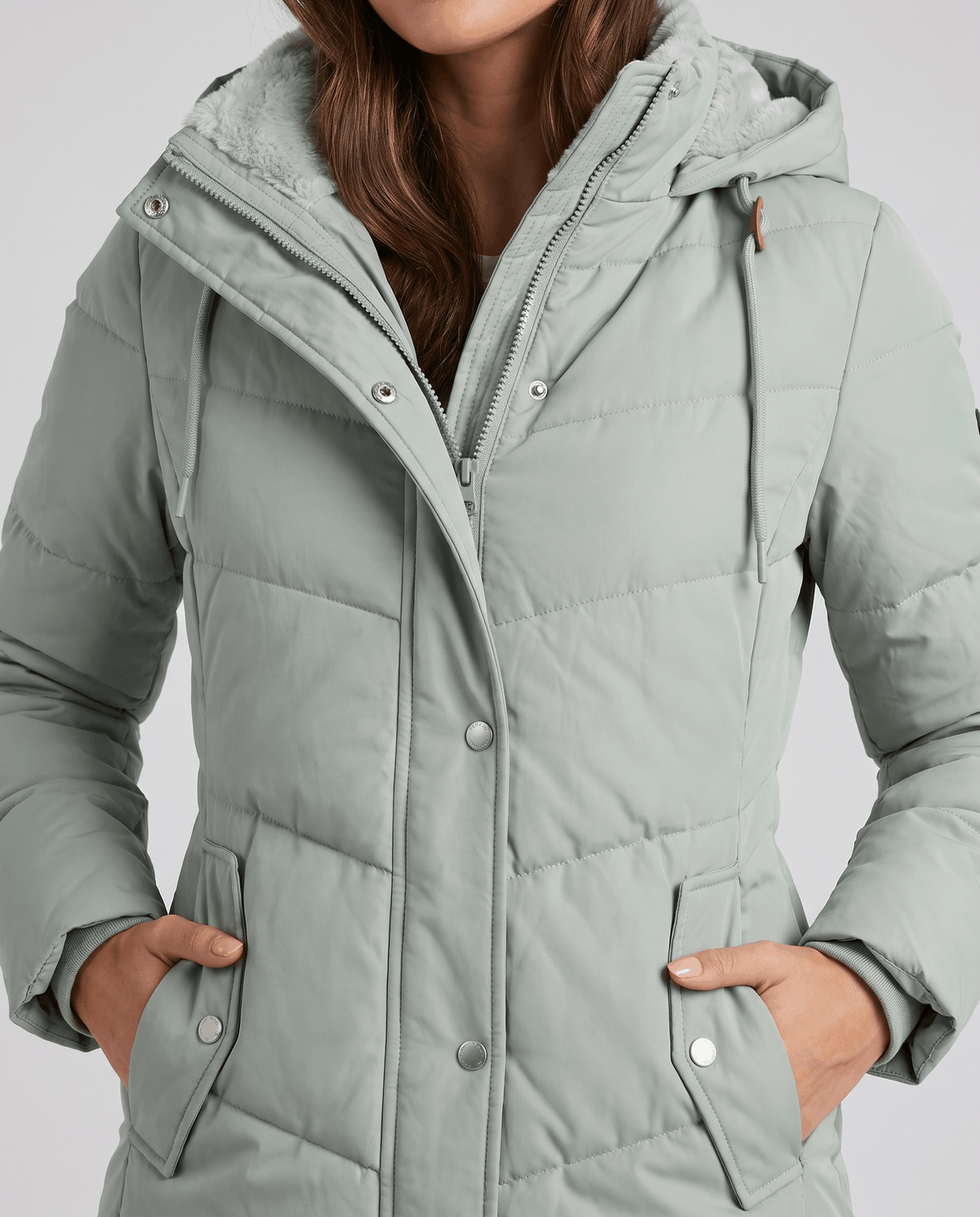 Fleece-Lined Long Quilted Parka – Hooded, Full-Zip & Snap Placket | Willow