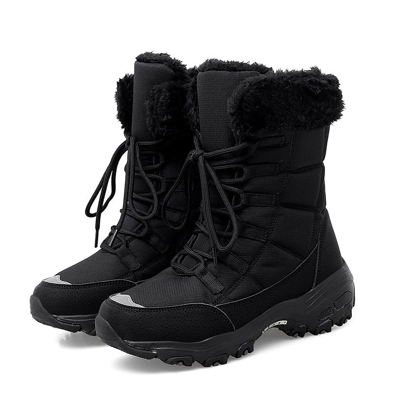 Women's Lace-Up Winter Snow Boots with Faux Fur Trim