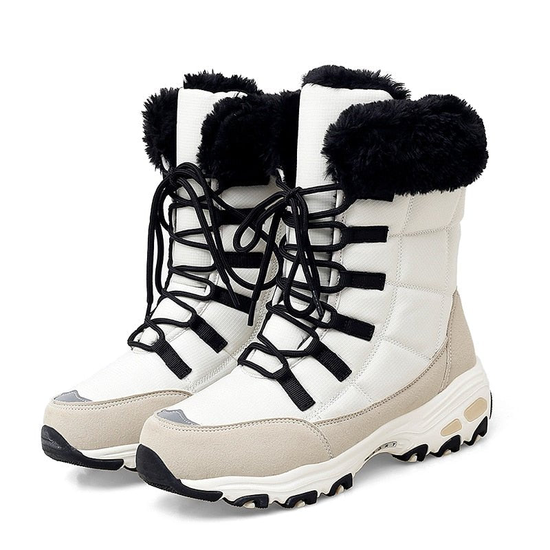 Women's Lace-Up Winter Snow Boots with Faux Fur Trim