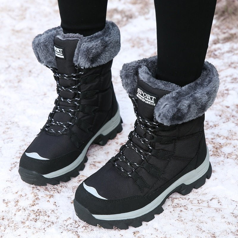 Women's Lace-Up Winter Snow Boots with Faux Fur Trim