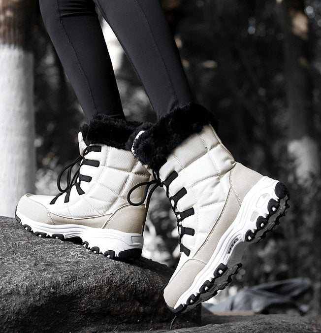 Women's Lace-Up Winter Snow Boots with Faux Fur Trim