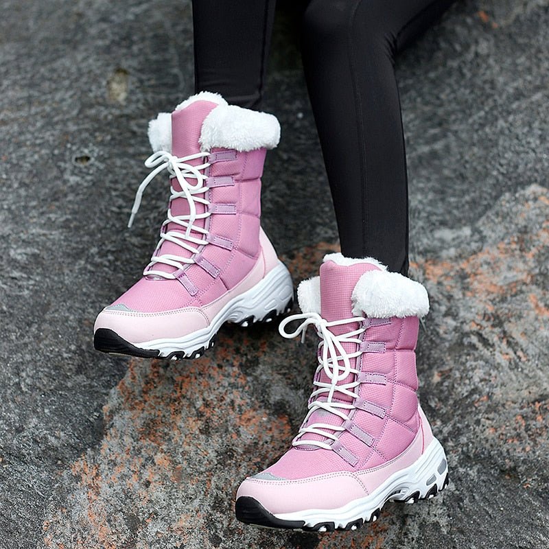 Women's Lace-Up Winter Snow Boots with Faux Fur Trim