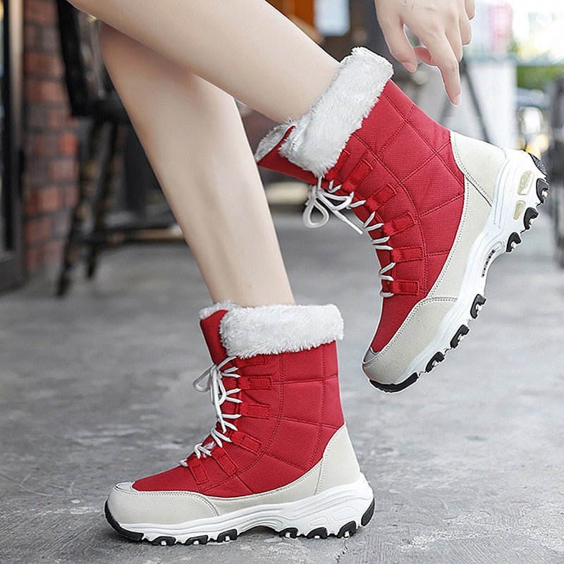 Women's Lace-Up Winter Snow Boots with Faux Fur Trim