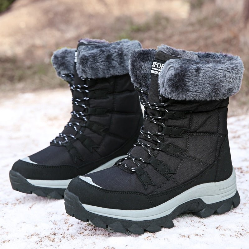 Women's Lace-Up Winter Snow Boots with Faux Fur Trim