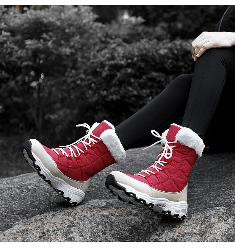 Women's Lace-Up Winter Snow Boots with Faux Fur Trim
