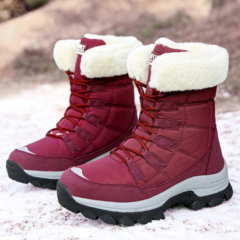 Women's Lace-Up Winter Snow Boots with Faux Fur Trim