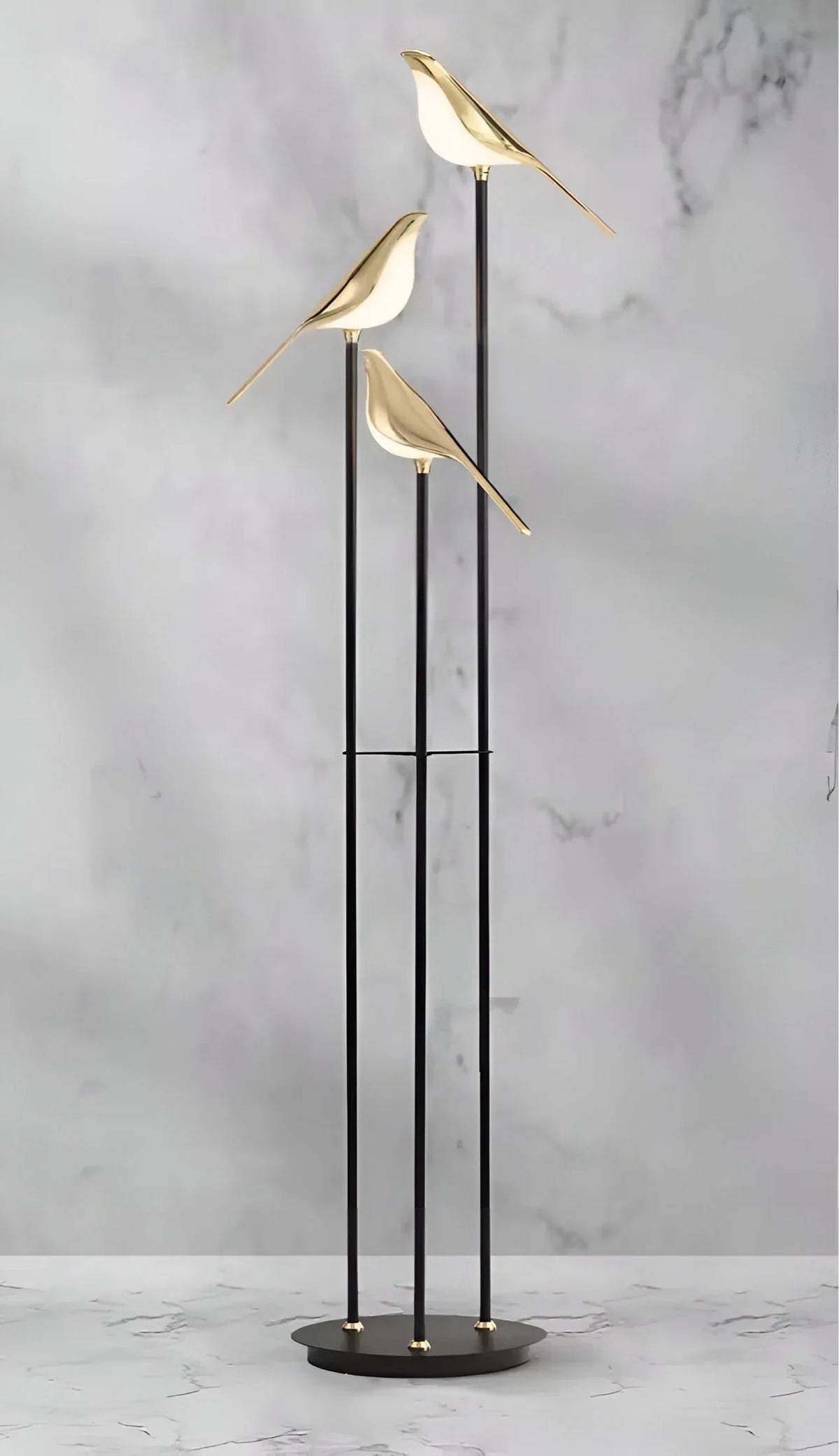 Floor Lamp | Bird-Inspired 3-Head Integrated LED & Gold Accents