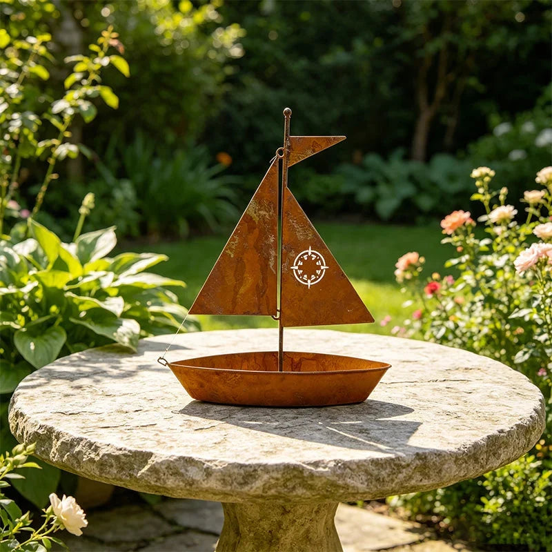 Flower Pot | Sailboat Silhouette & Sturdy Iron | 29.5 x 24 cm