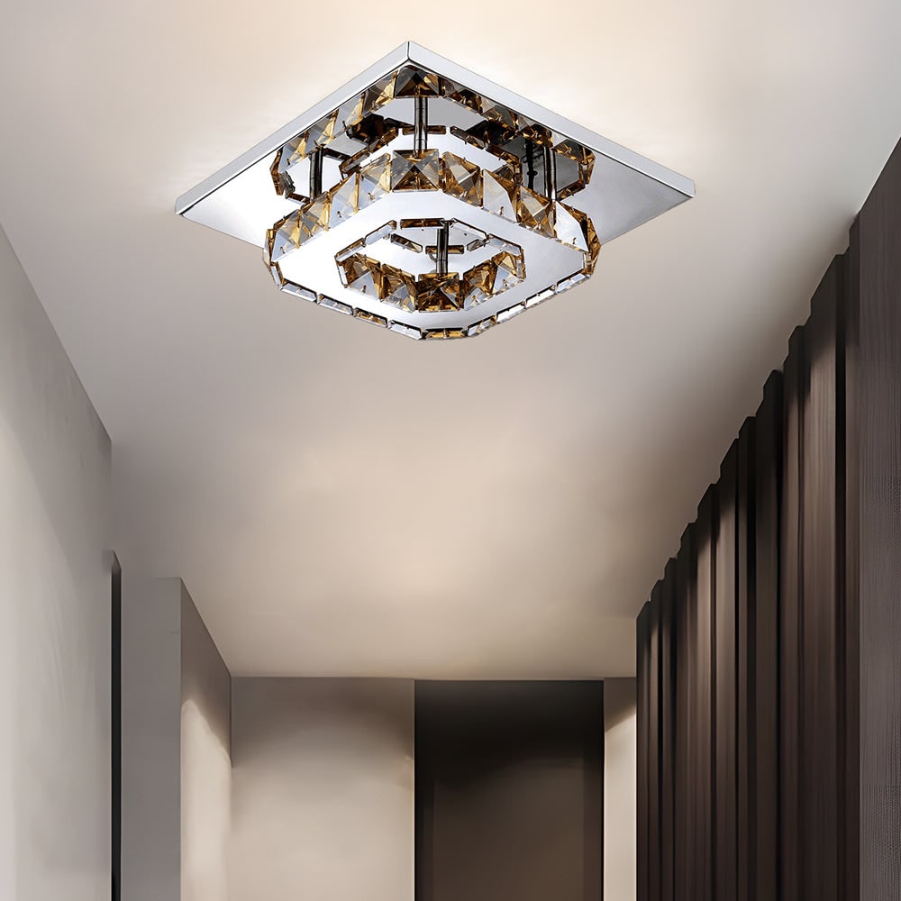 Flush Mount Ceiling Light with Faceted Crystal Blocks and Integrated LED