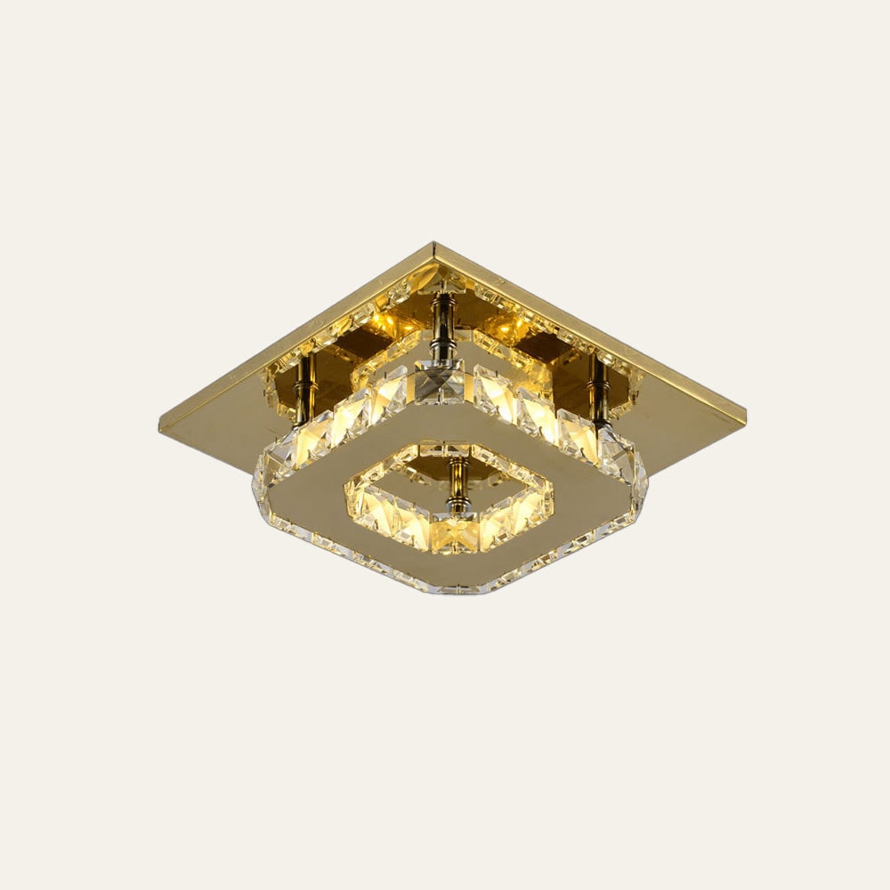 Flush Mount Ceiling Light with Faceted Crystal Blocks and Integrated LED