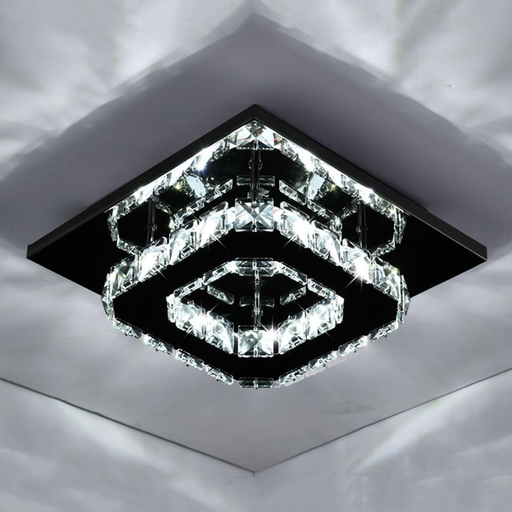 Flush Mount Ceiling Light with Faceted Crystal Blocks and Integrated LED