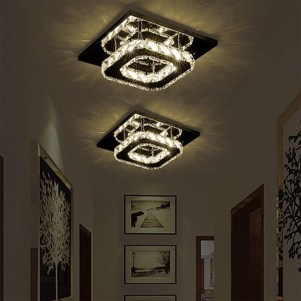 Flush Mount Ceiling Light with Faceted Crystal Blocks and Integrated LED